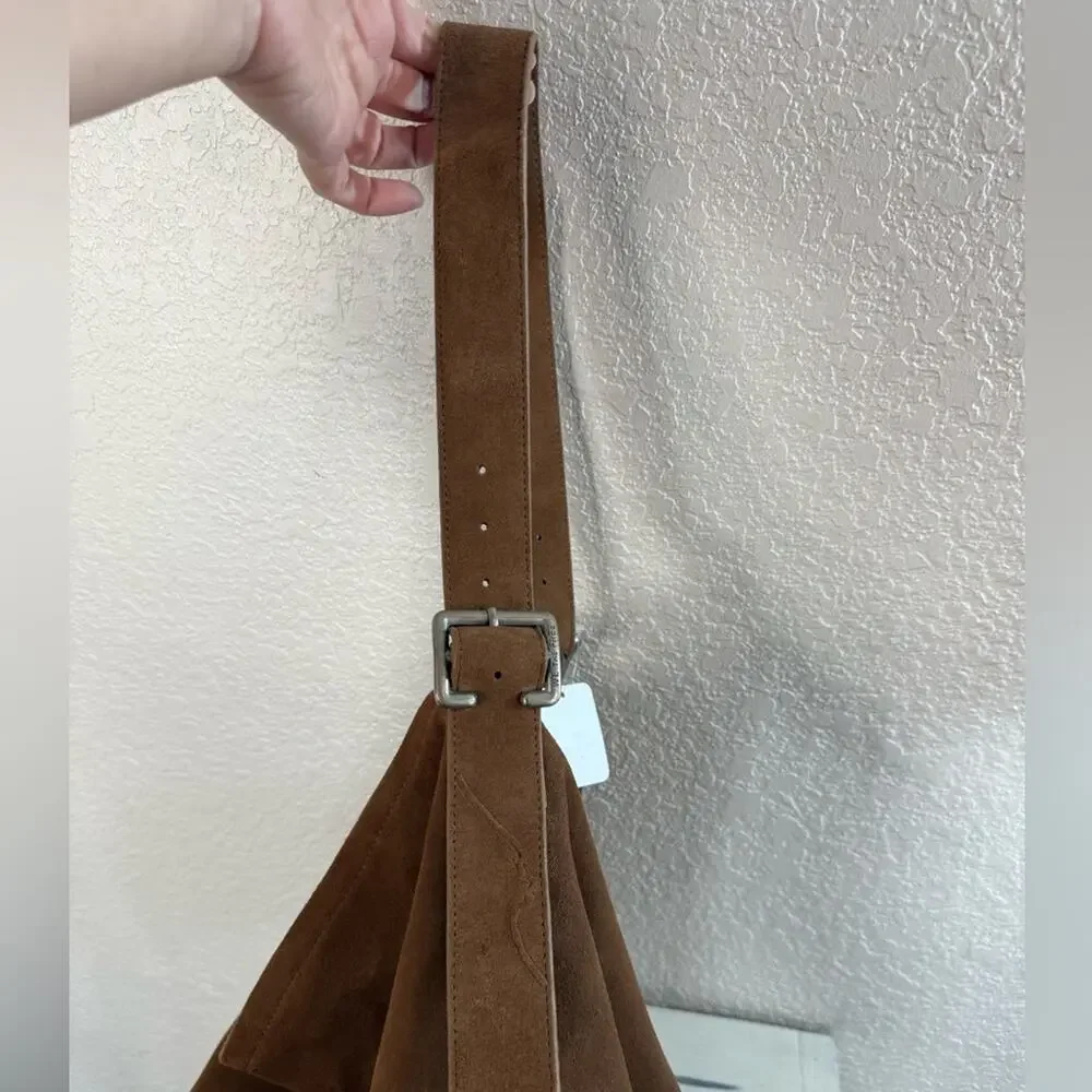NWT Free People WTF Honor Suede Hobo Bag in Saddle Boho Festival Leather